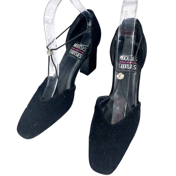 MOOTSIES TOOTSIES! HALLE RICH BLACK VELVET W/RHINESTONE STRAPS, HEELS! SZ 8M - Picture 1 of 10